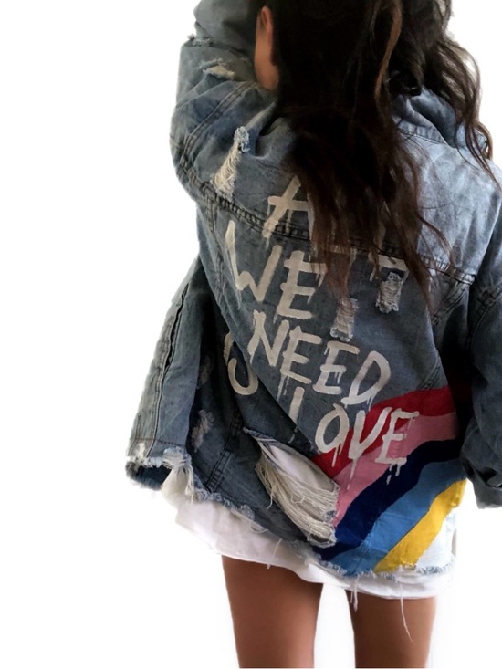 WREN + GLORY Jackets & Blazers - Wren+ Glory All We Need Is Love Distressed Denim Jacket Medium